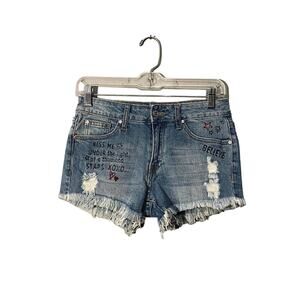 ZCO Blue Denim Graphic Distressed Jean Cut Off Shorts Women Sz 3
